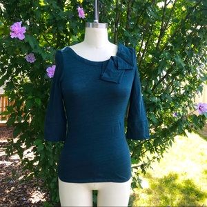 Anthropologie Postmark Teal 3/4 Sleeve Fitted Top